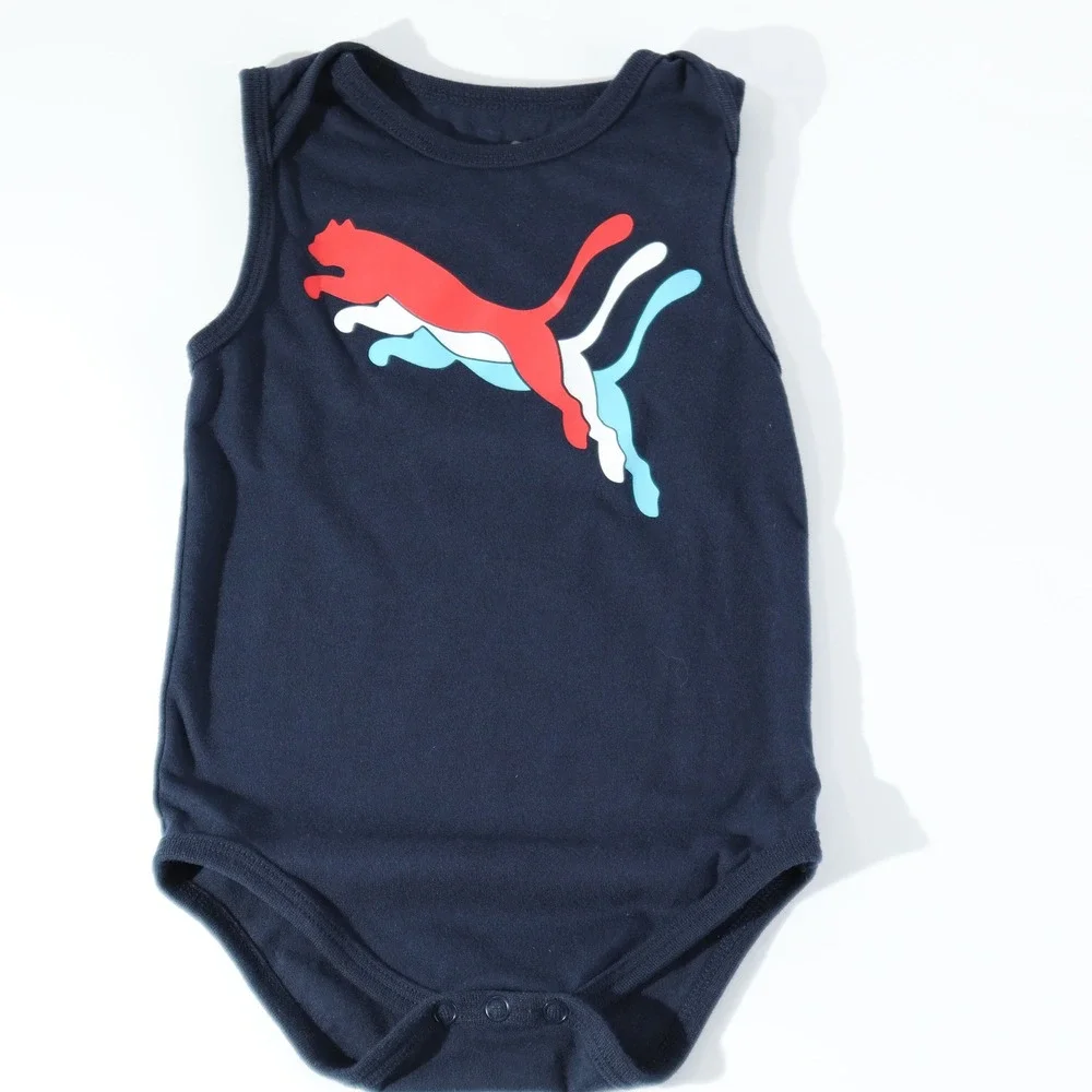 Puma Baby Boys Navy Blue Sleeveless Triple Cat Logo Bodysuit 18M